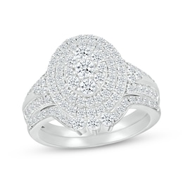 Previously Owned Multi-Diamond Center Oval Frame Bridal Set 1-1/4 ct tw 10K White Gold