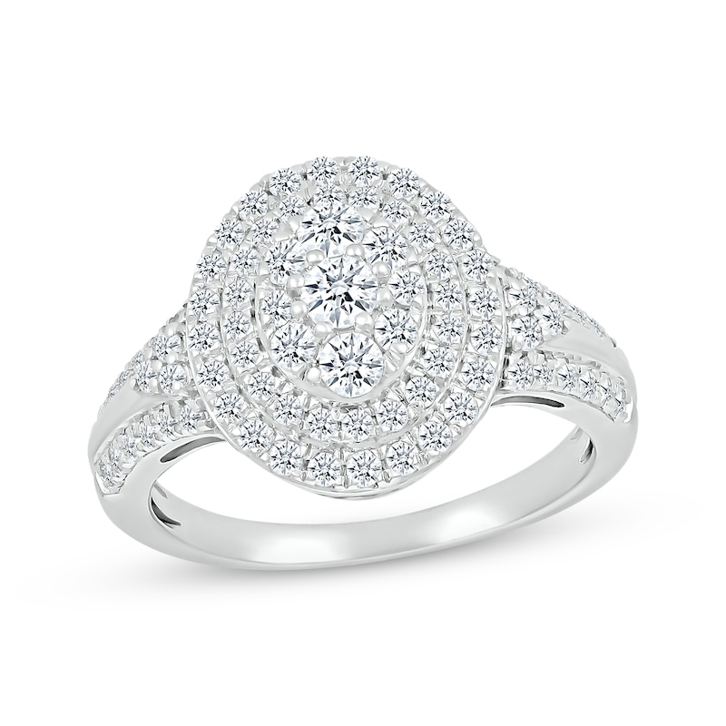 Main Image 3 of Previously Owned Multi-Diamond Center Oval Frame Bridal Set 1-1/4 ct tw 10K White Gold