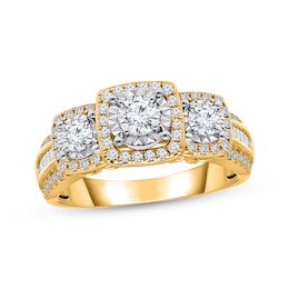 Previously Owned Memories Moments Magic Round-Cut Diamond Three-Stone Engagement Ring 1 ct tw 14K Yellow Gold