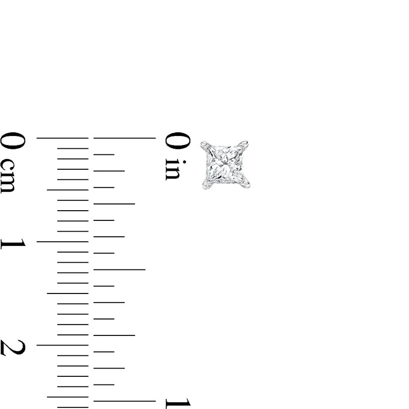 Main Image 3 of Previously Owned KAY Lab-Grown Diamonds Princess-Cut Solitaire Stud Earrings 1/2 ct tw 14K White Gold (F/VS2)