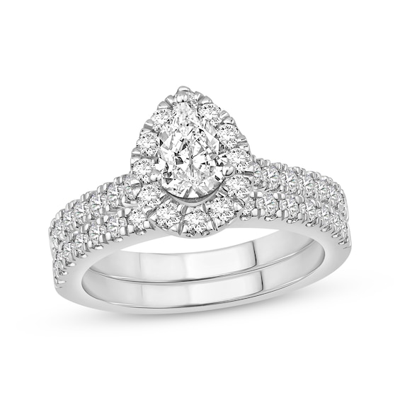 Previously Owned Lab-Grown Diamonds Pear-Shaped Bridal Set 1-1/4 ct tw 14K White Gold