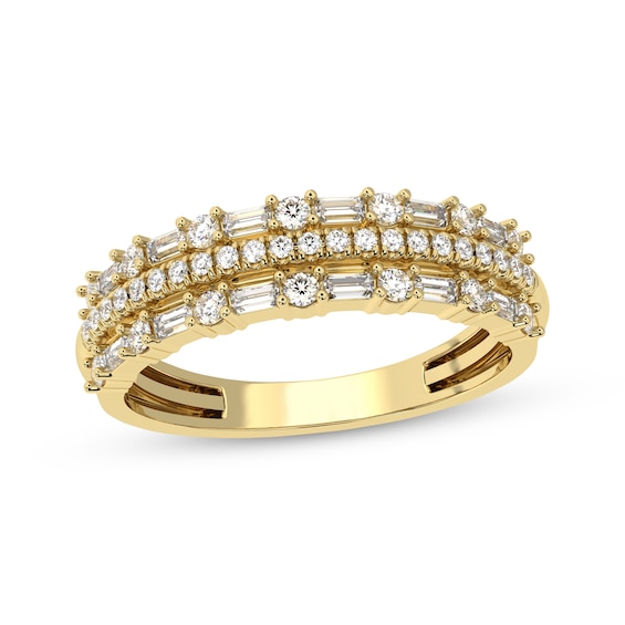 Previously Owned Baguette & Round-Cut Diamond Three-Row Anniversary Band 1/2 ct tw 14K Yellow Gold