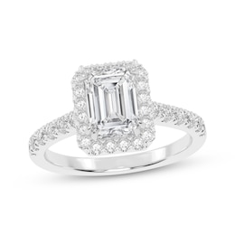 Previously Owned Lab-Grown Diamonds Emerald-Cut Halo Engagement Ring 1-1/2 ct tw 14K White Gold