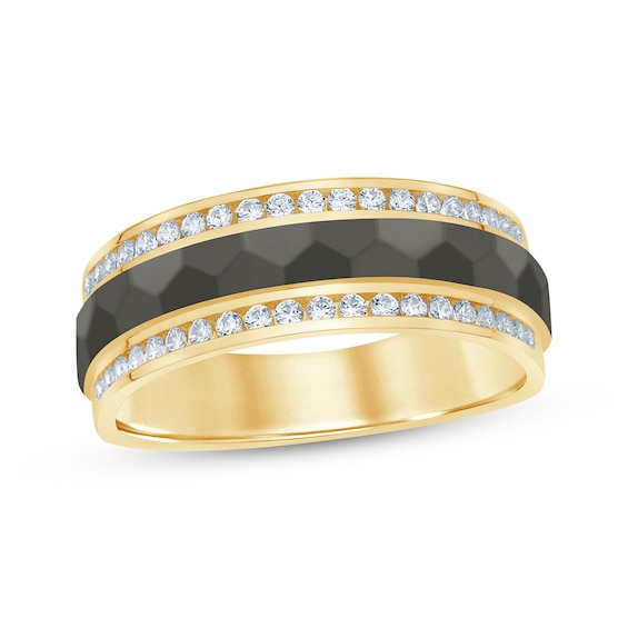 Previously Owned Men's Diamond Textured Wedding Band 1/2 ct tw 10K Yellow Gold