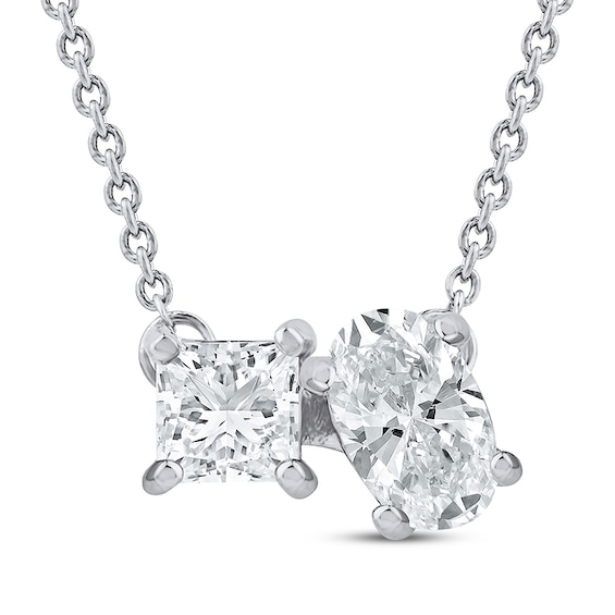 Previously Owned Toi et Moi Princess & Oval-Cut Lab-Grown diamond Necklace 1/2 ct tw 14K White Gold 18"