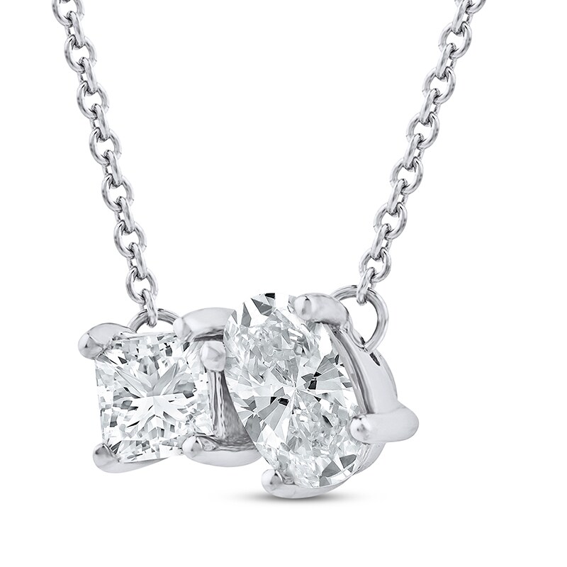 Main Image 2 of Previously Owned Toi et Moi Princess & Oval-Cut Lab-Grown diamond Necklace 1/2 ct tw 14K White Gold 18"