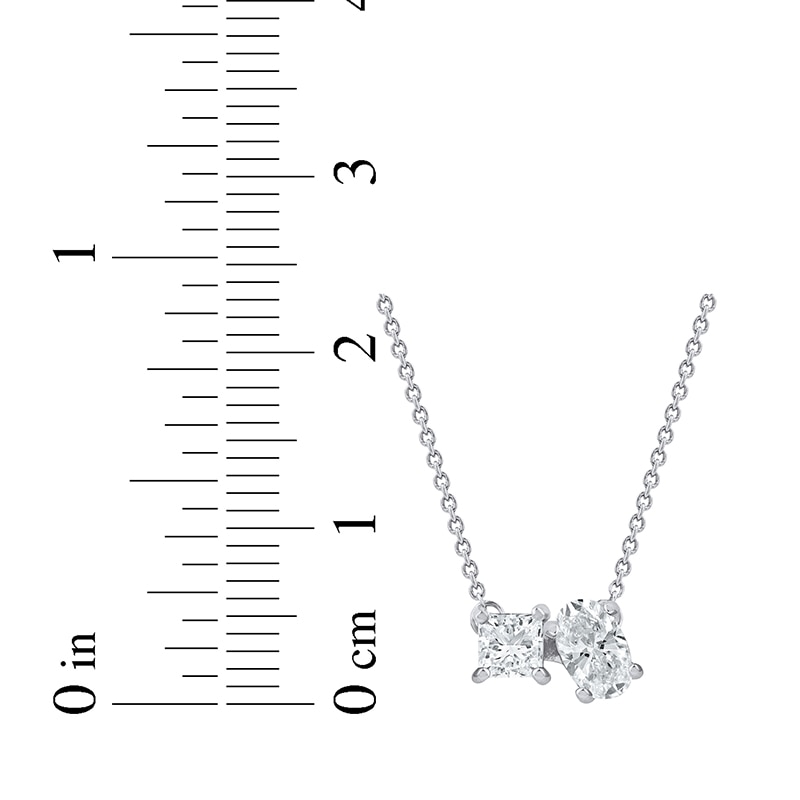 Main Image 4 of Previously Owned Toi et Moi Princess & Oval-Cut Lab-Grown diamond Necklace 1/2 ct tw 14K White Gold 18"