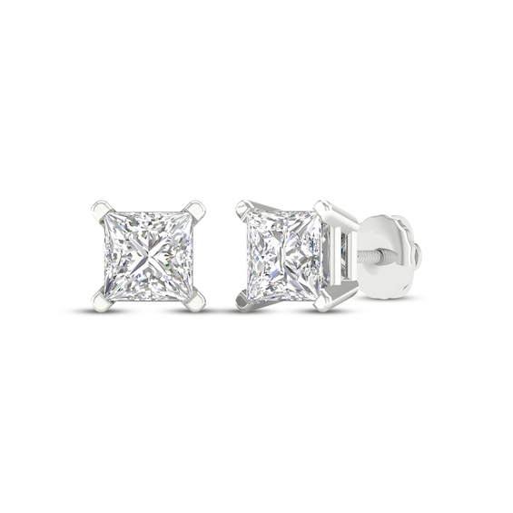 Previously Owned KAY Lab-Grown Diamonds Princess-Cut Solitaire Stud Earrings 2 ct tw 14K White Gold (F/SI2)