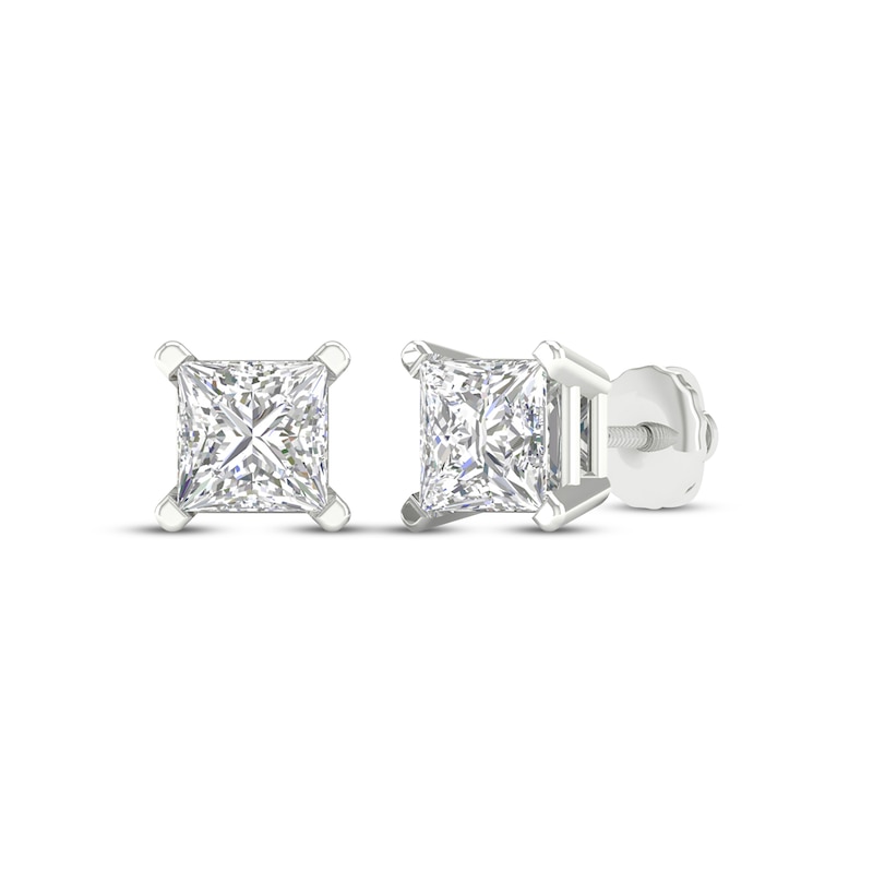 Main Image 1 of Previously Owned KAY Lab-Grown Diamonds Princess-Cut Solitaire Stud Earrings 2 ct tw 14K White Gold (F/SI2)