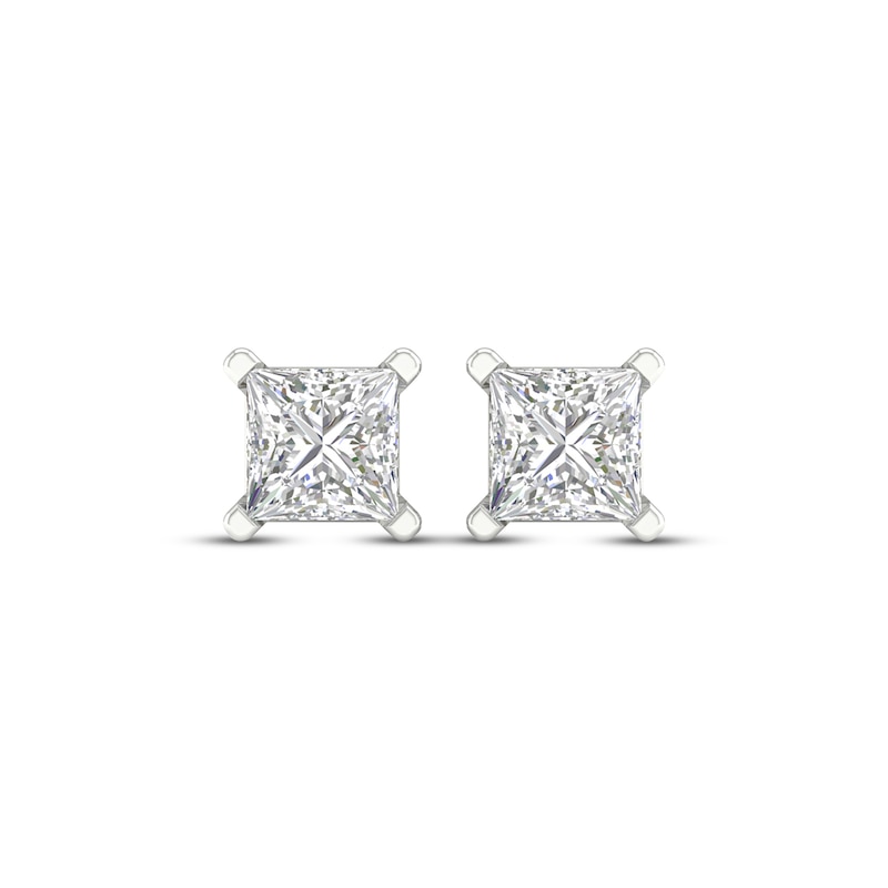 Main Image 2 of Previously Owned KAY Lab-Grown Diamonds Princess-Cut Solitaire Stud Earrings 2 ct tw 14K White Gold (F/SI2)