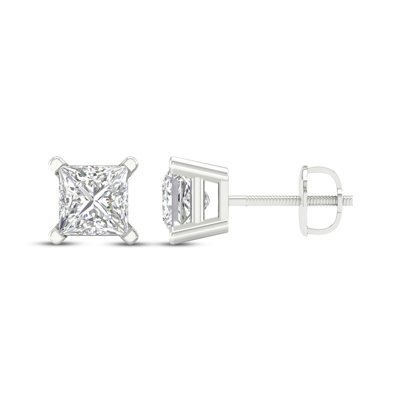 Main Image 3 of Previously Owned KAY Lab-Grown Diamonds Princess-Cut Solitaire Stud Earrings 2 ct tw 14K White Gold (F/SI2)