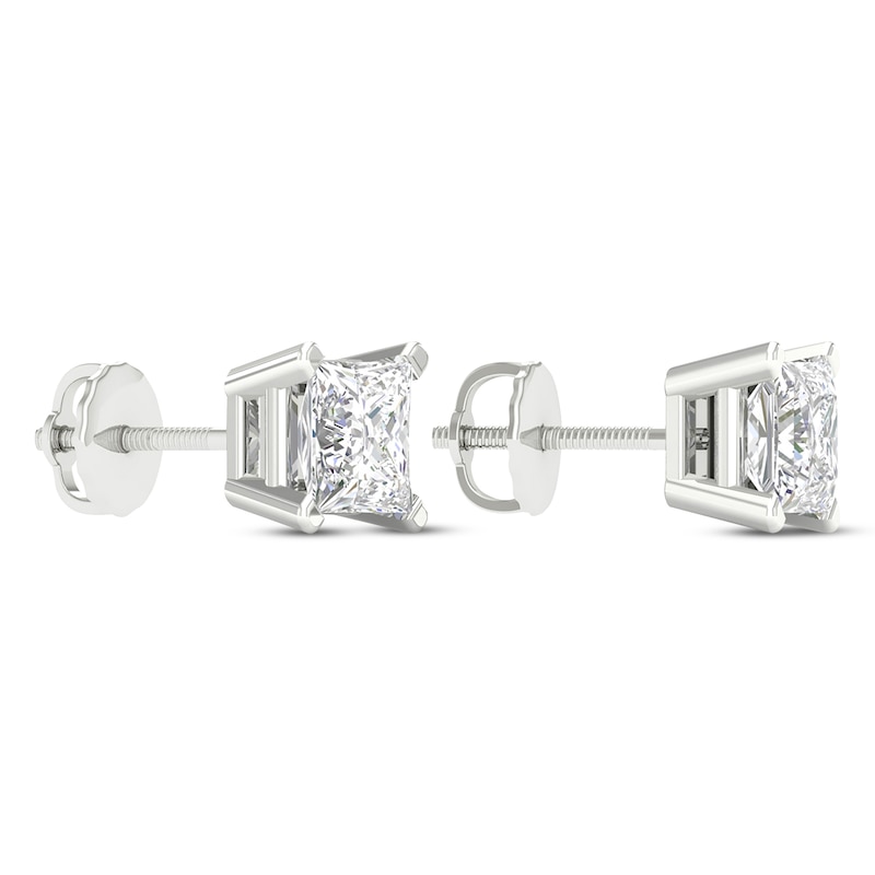 Main Image 4 of Previously Owned KAY Lab-Grown Diamonds Princess-Cut Solitaire Stud Earrings 2 ct tw 14K White Gold (F/SI2)