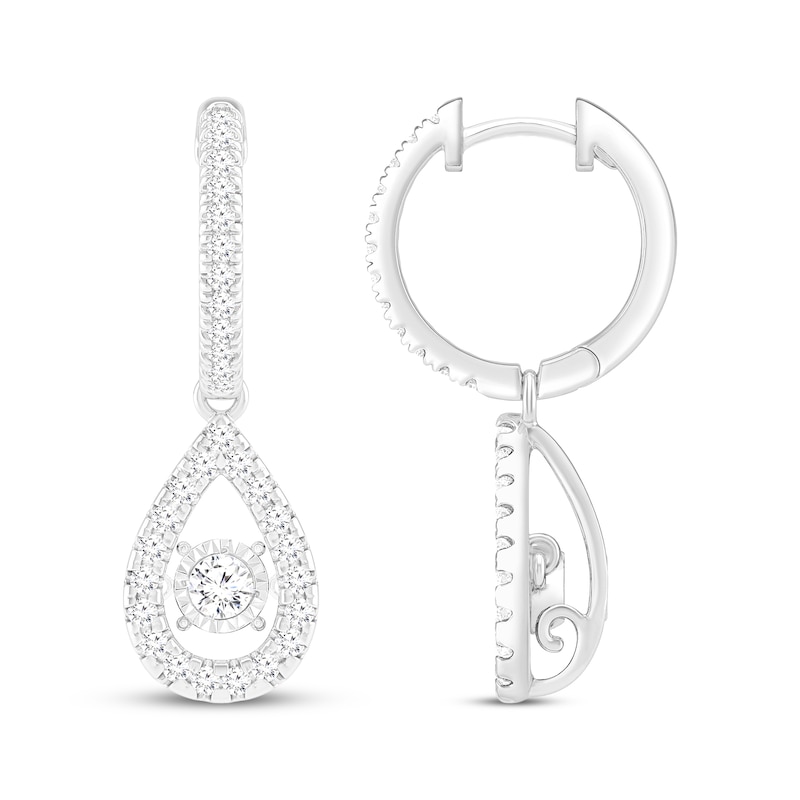 Main Image 1 of Previously Owned Unstoppable Love Lab-Grown diamond Teardrop Dangle Hoop Earrings 1 ct tw 14K White Gold
