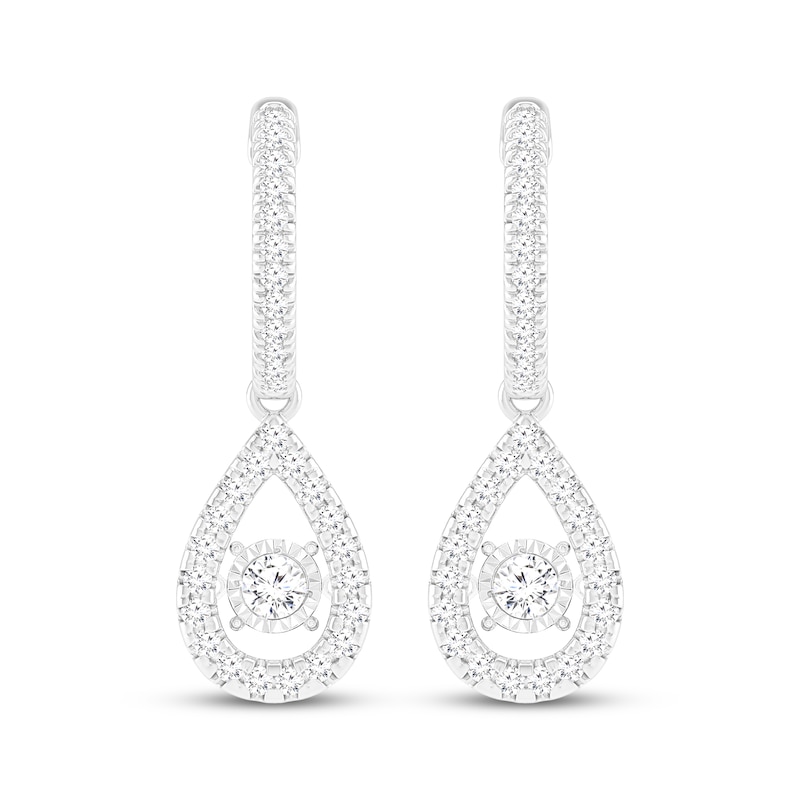 Main Image 2 of Previously Owned Unstoppable Love Lab-Grown diamond Teardrop Dangle Hoop Earrings 1 ct tw 14K White Gold
