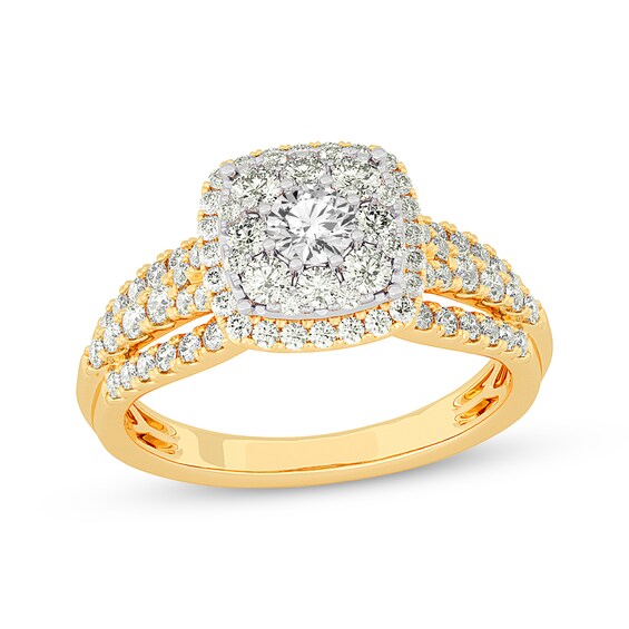 Previously Owned Multi-Diamond Center Cushion Frame Engagement Ring 1 ct tw 10K Yellow Gold