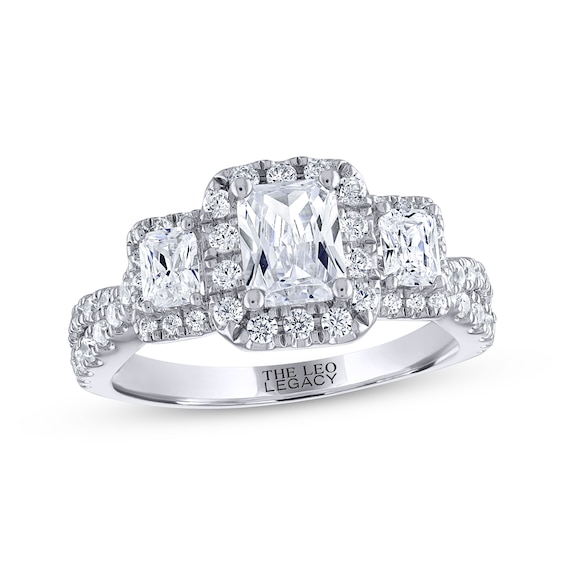 Previously Owned THE LEO Legacy Lab-Grown Diamond Emerald-Cut Three-Stone Engagement Ring 1-7/8 ct tw 14K White Gold