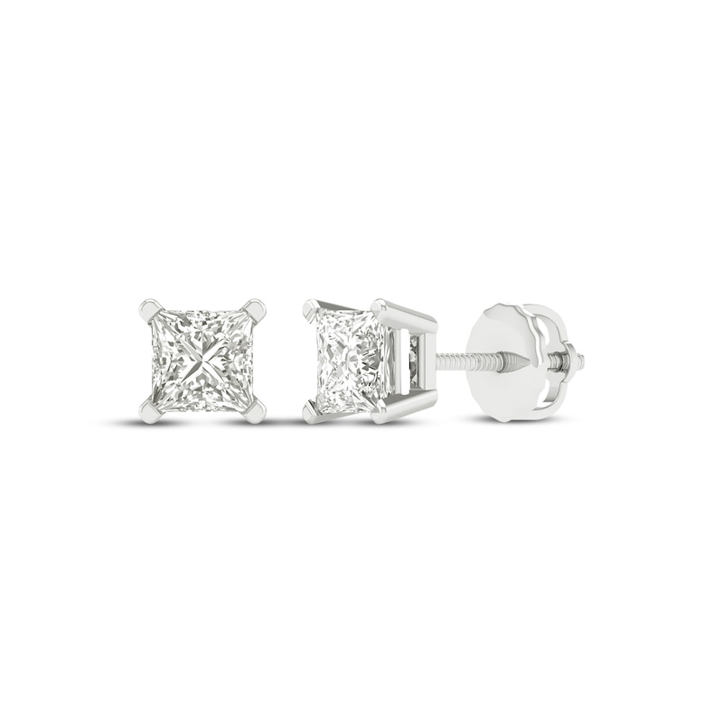 Main Image 1 of Previously Owned KAY Lab-Grown Diamonds Princess-Cut Solitaire Stud Earrings 3/4 ct tw 14K White Gold (F/SI2)