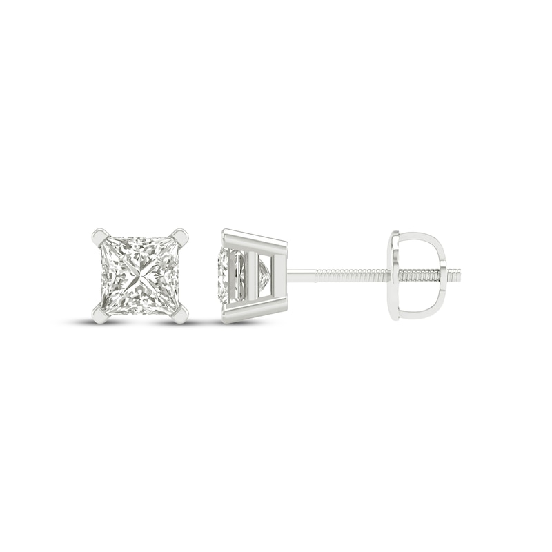 Main Image 3 of Previously Owned KAY Lab-Grown Diamonds Princess-Cut Solitaire Stud Earrings 3/4 ct tw 14K White Gold (F/SI2)