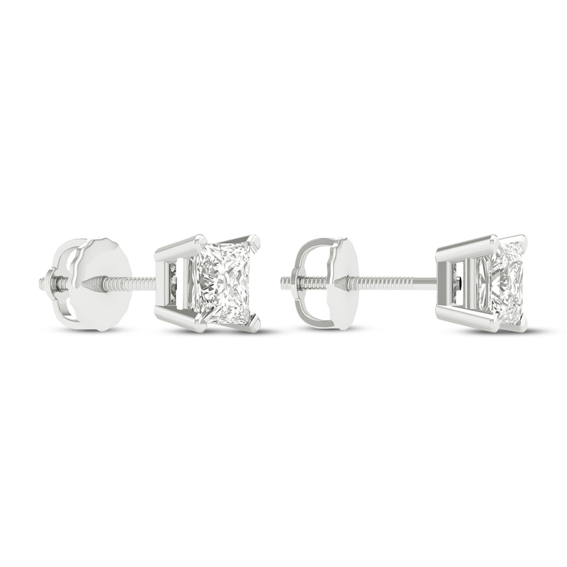 Main Image 4 of Previously Owned KAY Lab-Grown Diamonds Princess-Cut Solitaire Stud Earrings 3/4 ct tw 14K White Gold (F/SI2)