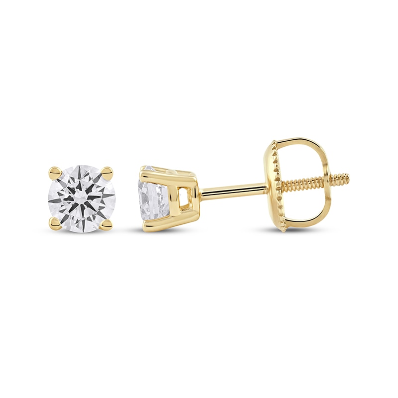 Main Image 3 of Previously Owned KAY Lab-Grown Diamonds Round-cut Solitaire Stud Earrings 1/2 ct tw 14K Yellow Gold (F/SI2)