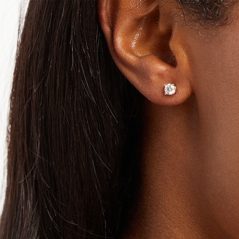 Main Image 4 of Previously Owned KAY Lab-Grown Diamonds Round-cut Solitaire Stud Earrings 1/2 ct tw 14K Yellow Gold (F/SI2)