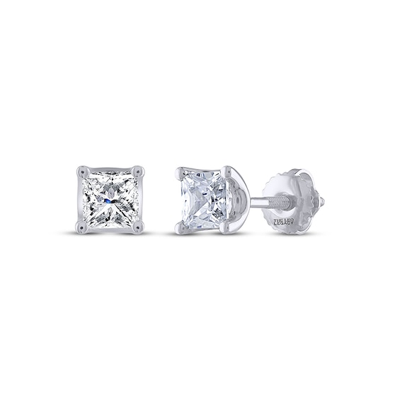 Previously Owned THE LEO Legacy Lab-Grown Diamond Princess-Cut Solitaire Stud Earrings 1 ct tw 14K White Gold (F/VS2)