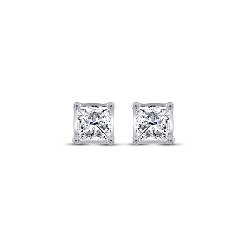 Main Image 2 of Previously Owned THE LEO Legacy Lab-Grown Diamond Princess-Cut Solitaire Stud Earrings 1 ct tw 14K White Gold (F/VS2)