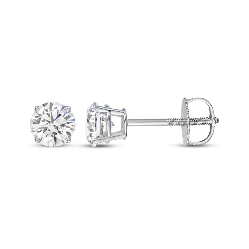 Main Image 1 of Previously Owned KAY Lab-Grown Diamonds Round-Cut Solitaire Stud Earrings 1 ct tw 14K White Gold (I/SI2)