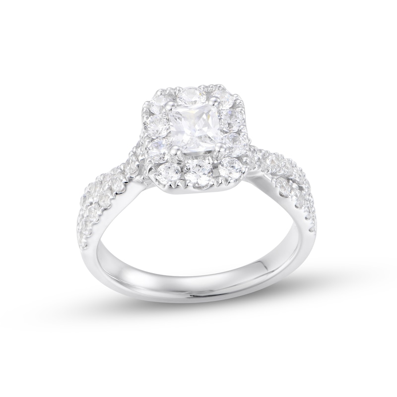 Main Image 1 of Previously Owned Diamond Engagement Ring 1-1/2 ct tw Radiant & Round-cut 14K White Gold