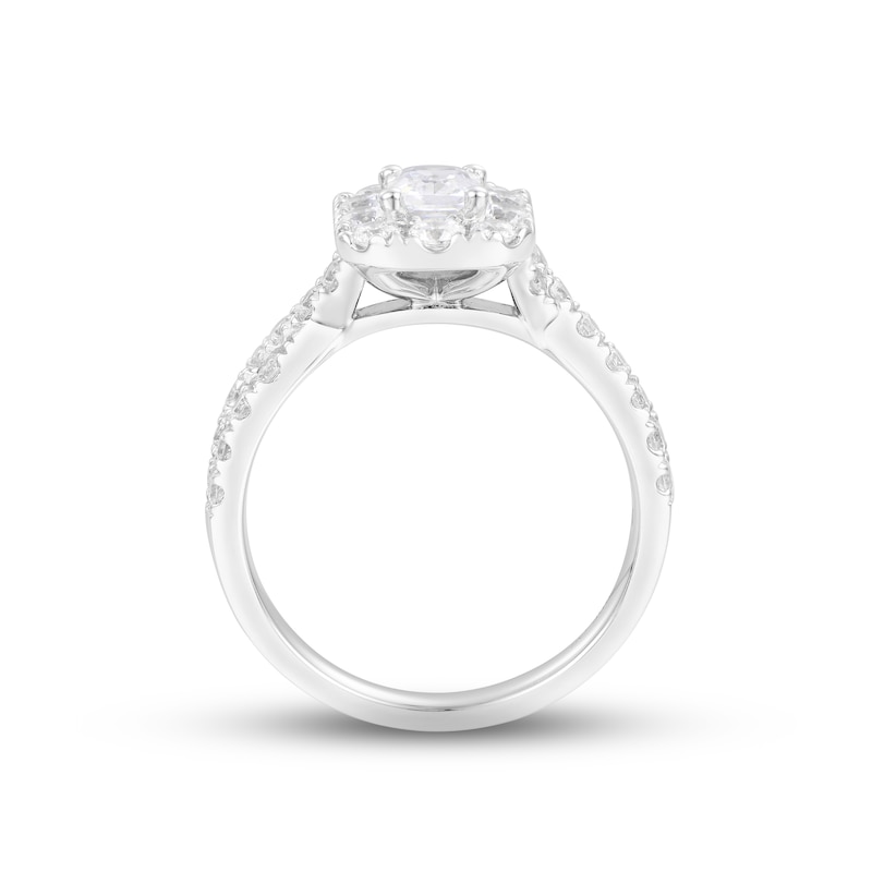 Main Image 3 of Previously Owned Diamond Engagement Ring 1-1/2 ct tw Radiant & Round-cut 14K White Gold
