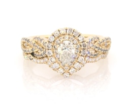 Previously Owned Neil Lane Pear-Shaped Diamond Double Halo Bridal Set 7/8 ct tw 14K Yellow Gold Size 6.5