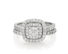 Previously Owned Neil Lane Cushion-Cut Diamond Double Halo Bridal Set 1-5/8 ct tw 14K White Gold Size 6.5