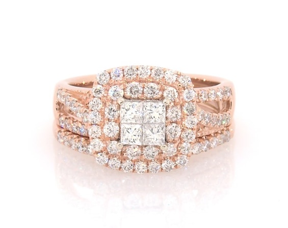 Previously Owned Princess-Cut Quad Diamond Bridal Set 1-1/3 ct tw 14K Two-Tone Gold Size 6.5