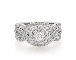 Previously Owned Neil Lane Round-Cut Diamond Halo Bridal Set 1 ct tw 14K White Gold Size 8.5