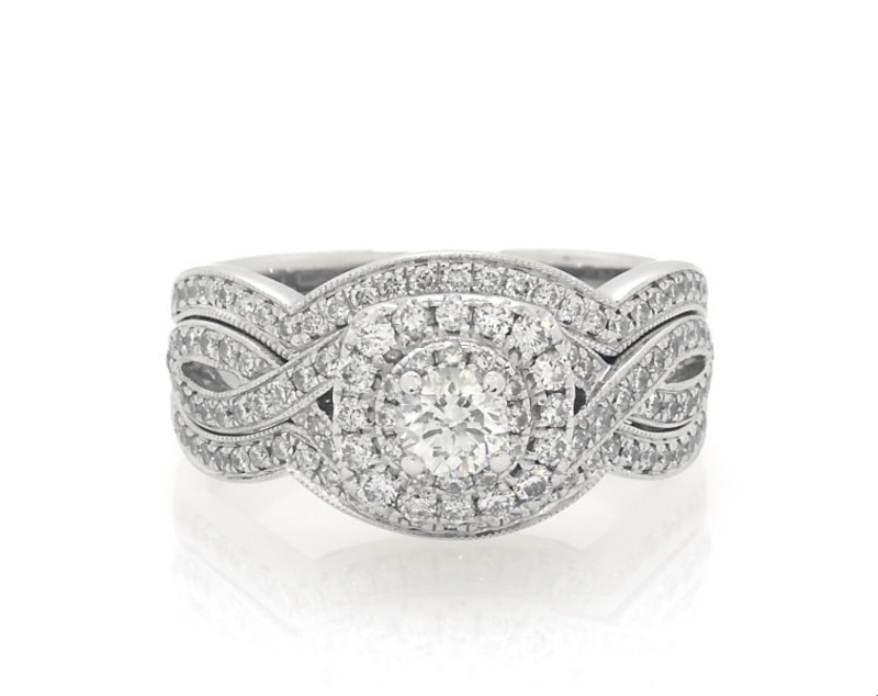 Main Image 1 of Previously Owned Neil Lane Round-Cut Diamond Halo Bridal Set 1 ct tw 14K White Gold Size 8.5