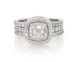 Previously Owned Neil Lane Cushion-Cut Diamond Double Halo Bridal Set 2 ct tw 14K White Gold Size 6.5