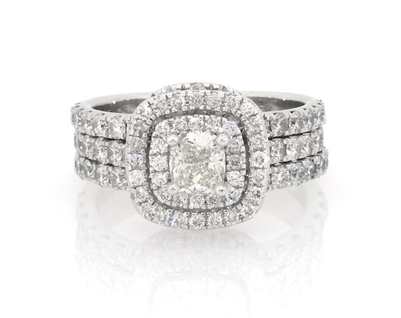 Previously Owned Neil Lane Cushion-Cut Diamond Double Halo Bridal Set 2 ct tw 14K White Gold Size 6.5