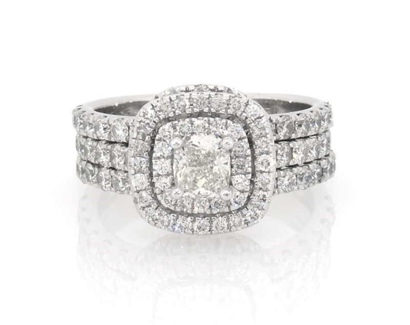 Main Image 1 of Previously Owned Neil Lane Cushion-Cut Diamond Double Halo Bridal Set 2 ct tw 14K White Gold Size 6.5