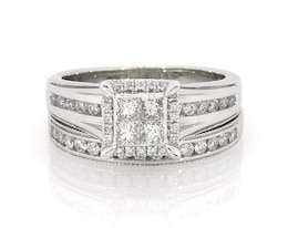 Previously Owned Princess-Cut Quad Diamond Bridal Set 7/8 ct tw 14K White Gold Size 7.75