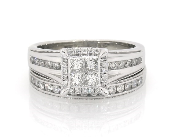 Previously Owned Princess-Cut Quad Diamond Bridal Set 7/8 ct tw 14K White Gold Size