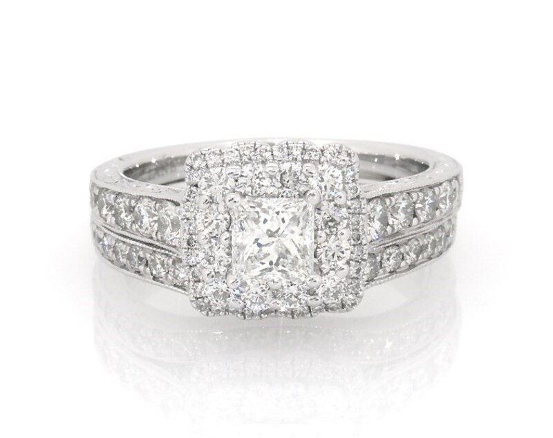 Main Image 1 of Previously Owned Neil Lane Princess-Cut Diamond Halo Bridal Set 1-3/4 ct tw 14K White Gold Size 7.5