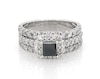 Thumbnail Image 1 of Previously Owned Princess-Cut Black & White Diamond Halo Bridal Set 2-1/5 ct tw 14K White Gold Size 6.75