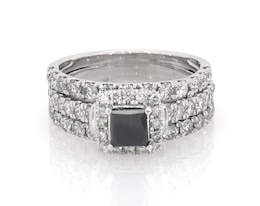 Previously Owned Princess-Cut Black & White Diamond Halo Bridal Set 2-1/5 ct tw 14K White Gold Size 6.75