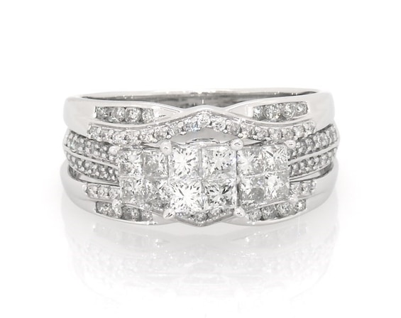 Previously Owned Princess-Cut Quad Diamond Bridal Set 1-1/4 ct tw 14K White Gold Size 9