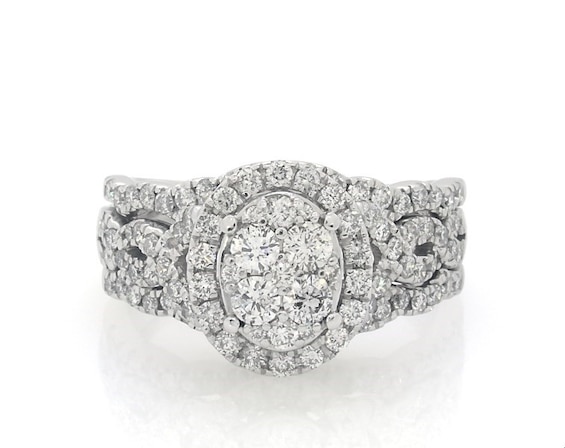 Previously Owned Multi-Diamond Oval Halo Bridal Set 1-1/3 ct tw 14K White Gold 8