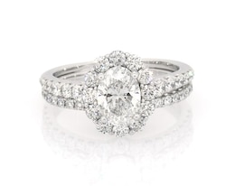 Previously Owned Oval-Cut Lab-Grown Diamond Halo Bridal Set 1-7/8 ct tw 14K White Gold Size 6.5