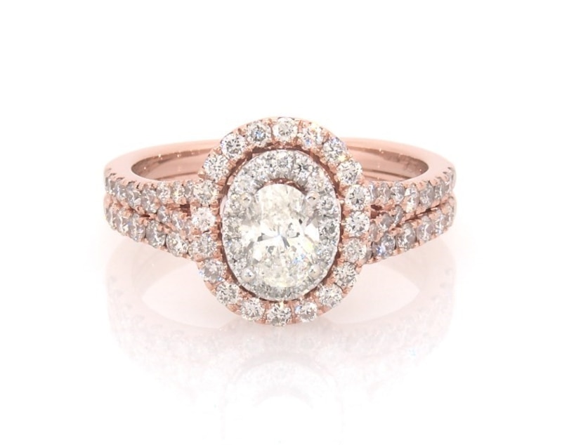 Main Image 1 of Previously Owned Neil Lane Oval-Cut Diamond Halo Bridal Set 1-1/2 ct tw 14K Two-Tone Gold Size 7.5