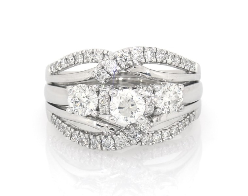 Main Image 1 of Previously Owned Round-Cut Diamond Three-Stone Bridal Set 2 ct tw 14K White Gold Size 11