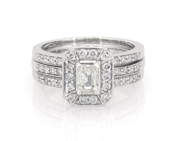 Previously Owned Emerald-Cut Diamond Bridal Set 1-1/ ct tw 14K White Gold Size