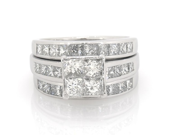 Previously Owned Princess-Cut Diamond Quad Bridal Set 3-1/5 ct tw 14K White Gold Size 7.75